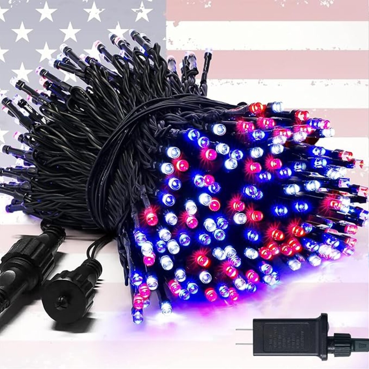 250-LED Red, White, and Blue String Lights - 91.5ft Waterproof Patriotic Fairy Lights - 8 Lighting Modes & Connectable Outdoor Decor for 4th of July and 2026 Sestercentennial Celebrations